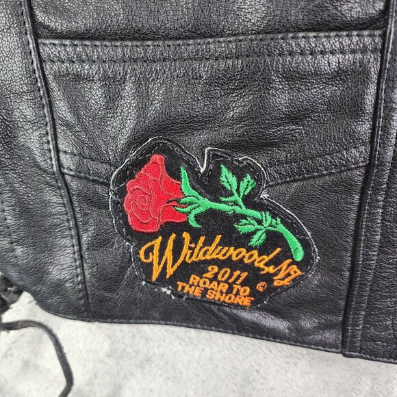 Womens Black MOB Leather Vest Jacket w/ Embroidered Rose Wildwood NJ Patch M - Picture 3 of 10